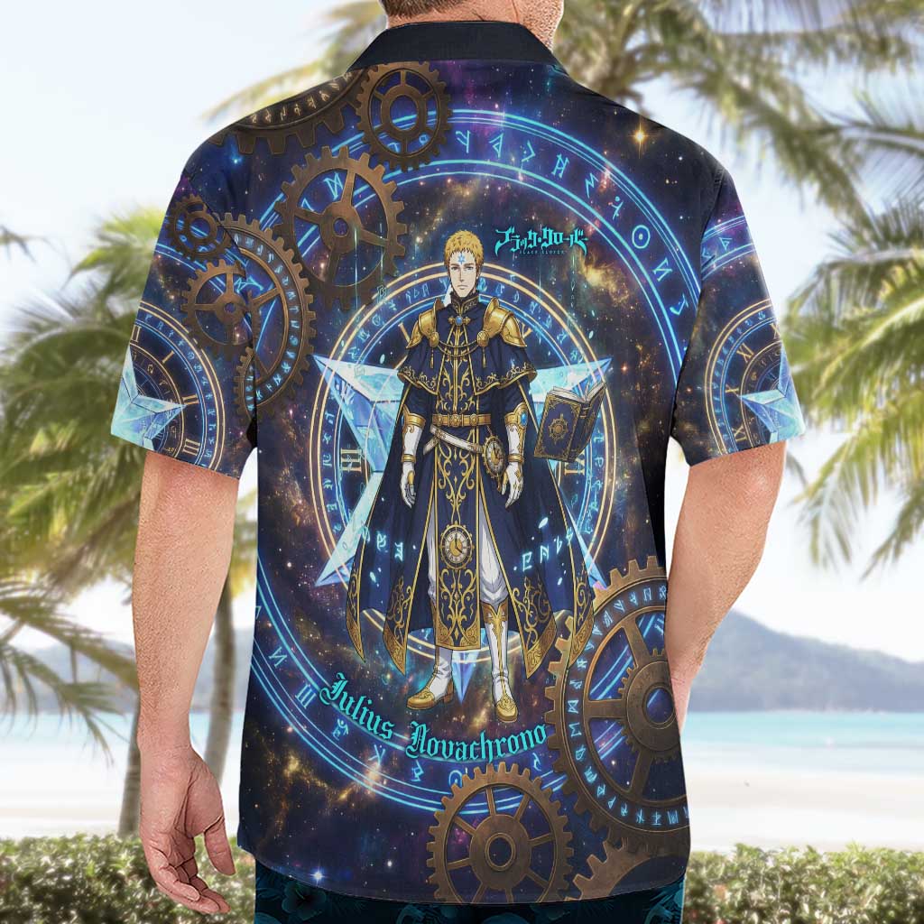 Julius Novachrono Black Clover Hawaiian Shirt Cosmic Time Magic Style with Celestial Clockwork Motif