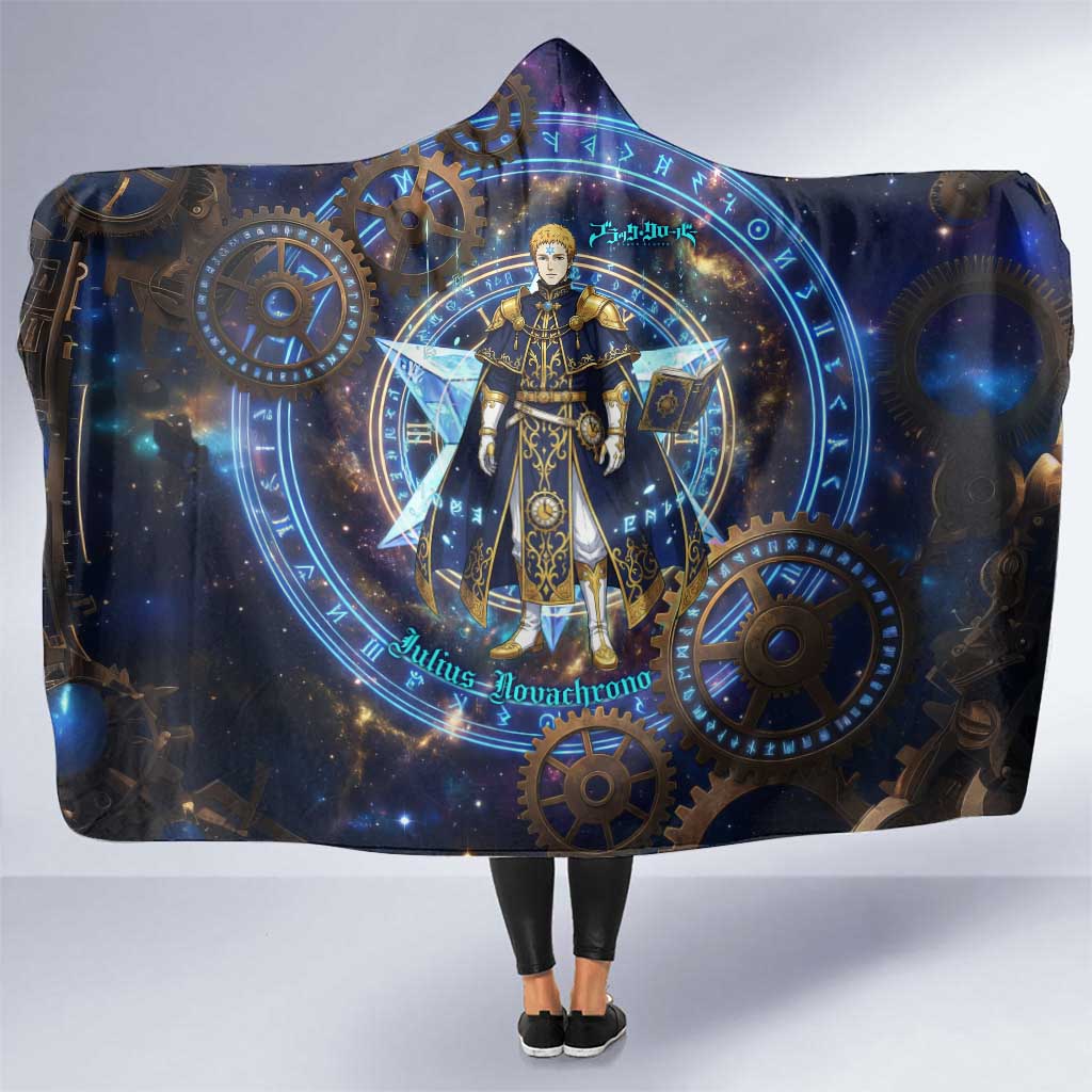 Julius Novachrono Black Clover Hooded Blanket Cosmic Time Magic Style with Celestial Clockwork Motif