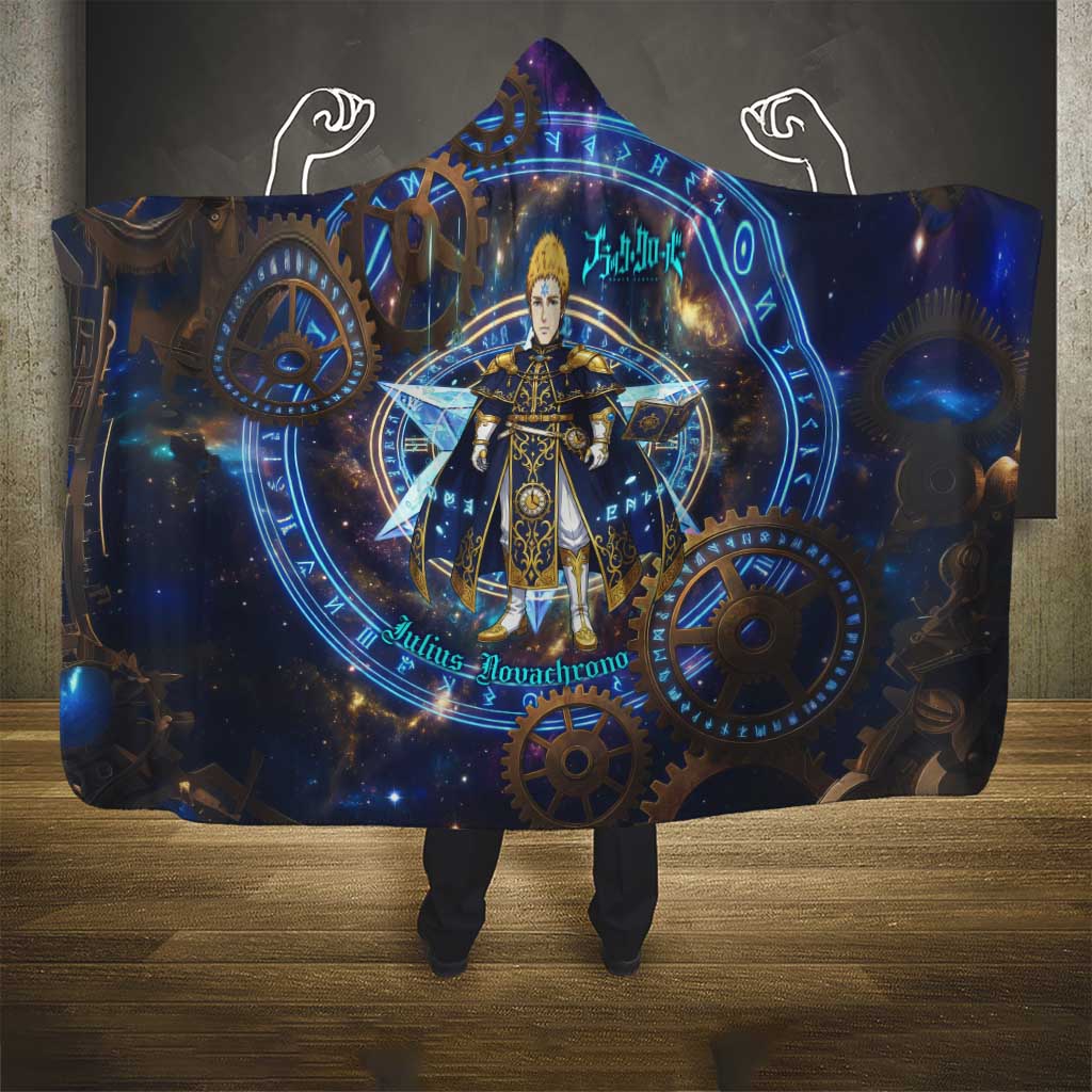 Julius Novachrono Black Clover Hooded Blanket Cosmic Time Magic Style with Celestial Clockwork Motif