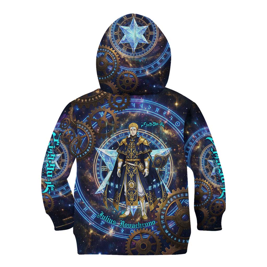 Julius Novachrono Black Clover Kid Hoodie Cosmic Time Magic Style with Celestial Clockwork Motif