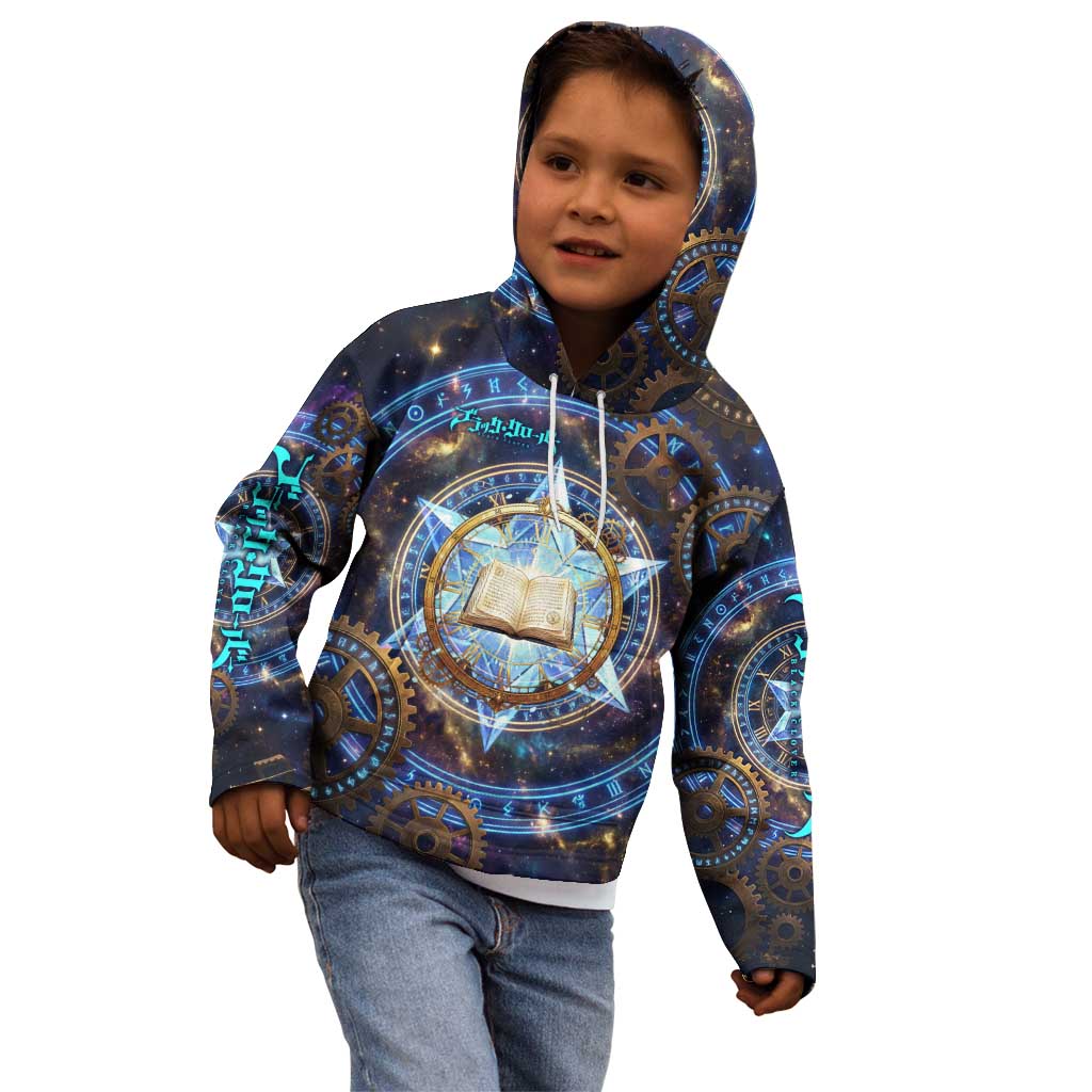 Julius Novachrono Black Clover Kid Hoodie Cosmic Time Magic Style with Celestial Clockwork Motif