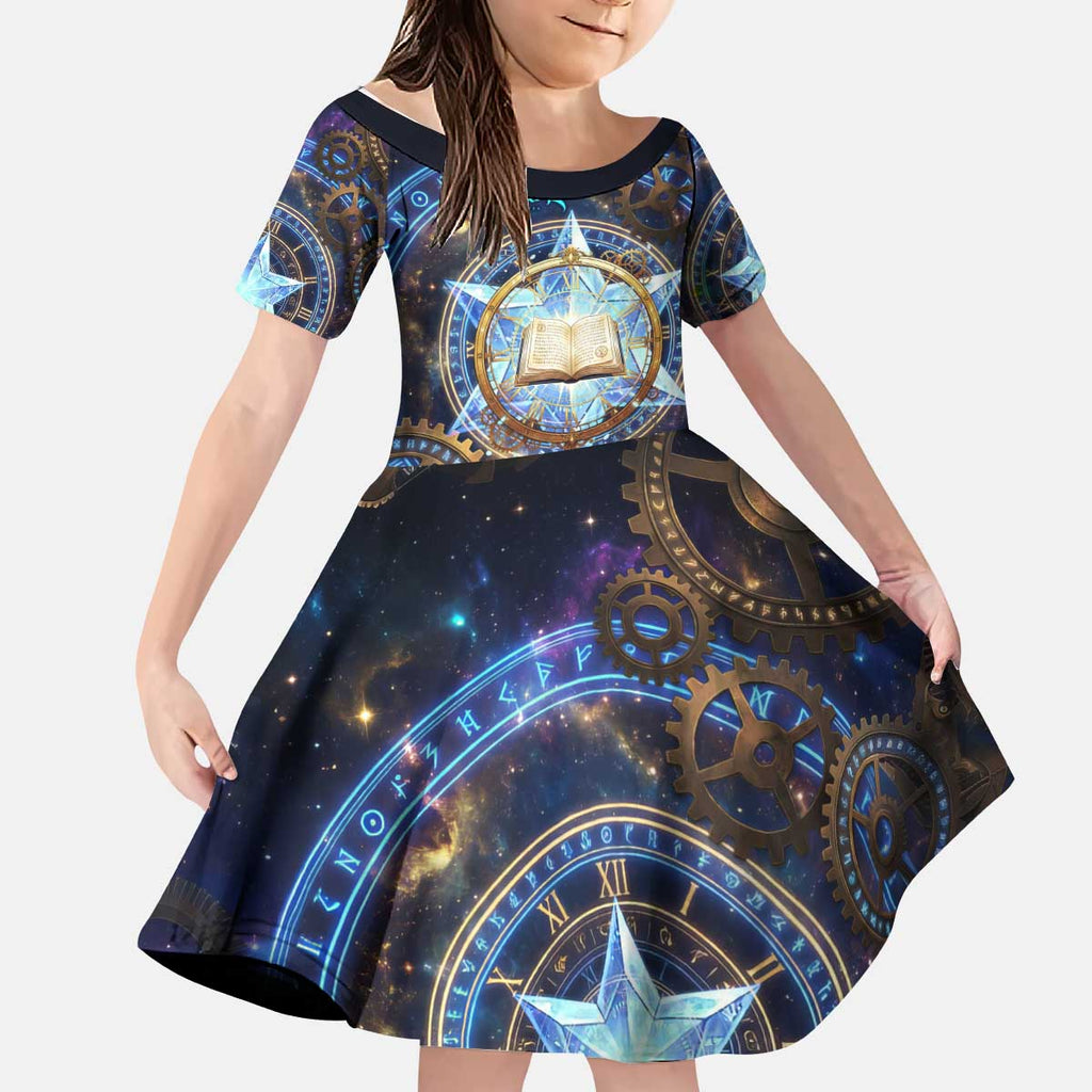 Julius Novachrono Black Clover Kid Short Sleeve Dress Cosmic Time Magic Style with Celestial Clockwork Motif