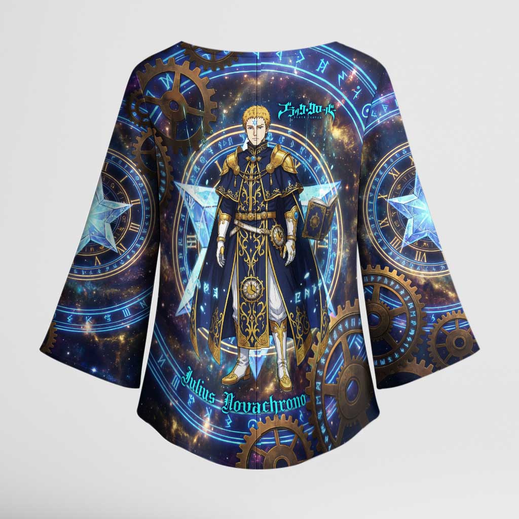 Julius Novachrono Black Clover Kimono Sleeve Blouse Cosmic Time Magic Style with Celestial Clockwork Motif