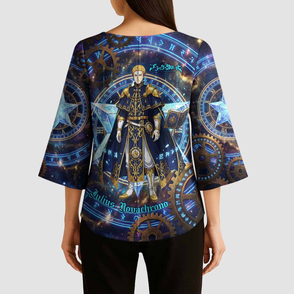 Julius Novachrono Black Clover Kimono Sleeve Blouse Cosmic Time Magic Style with Celestial Clockwork Motif