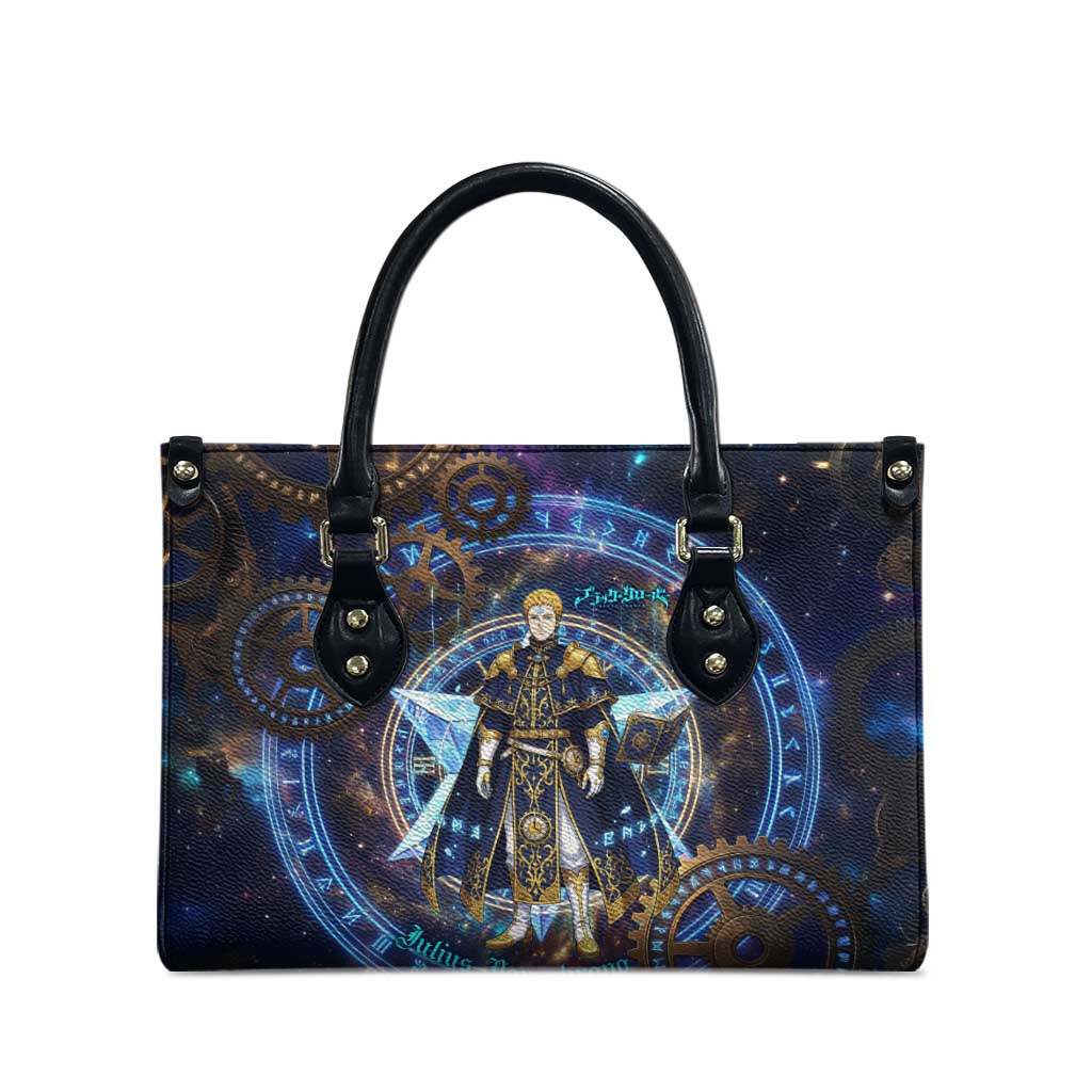 Julius Novachrono Black Clover Leather Bag Cosmic Time Magic Style with Celestial Clockwork Motif