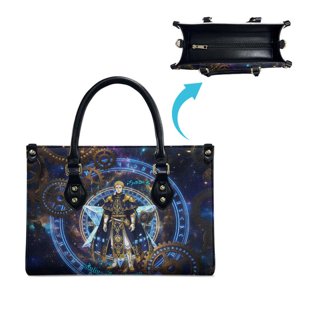 Julius Novachrono Black Clover Leather Bag Cosmic Time Magic Style with Celestial Clockwork Motif