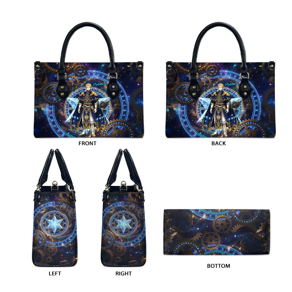 Julius Novachrono Black Clover Leather Bag Cosmic Time Magic Style with Celestial Clockwork Motif