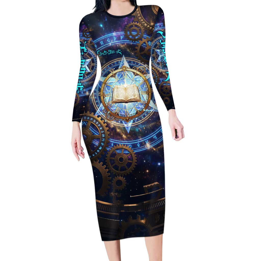 Julius Novachrono Black Clover Long Sleeve Bodycon Dress Cosmic Time Magic Style with Celestial Clockwork Motif