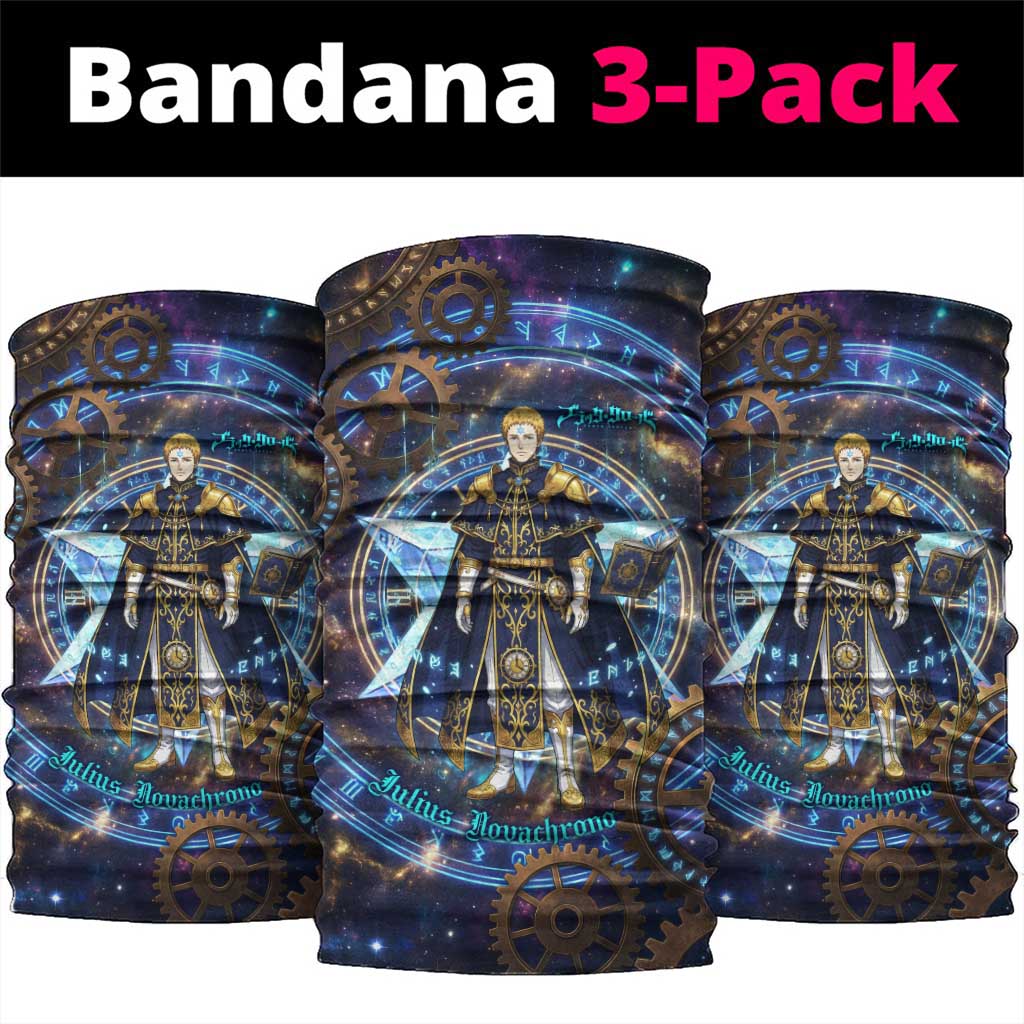 Julius Novachrono Black Clover Neck Gaiter Cosmic Time Magic Style with Celestial Clockwork Motif