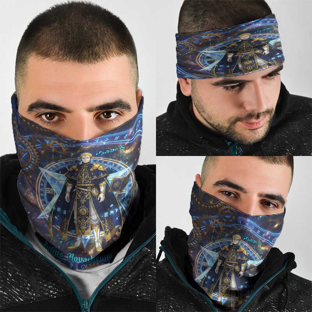 Julius Novachrono Black Clover Neck Gaiter Cosmic Time Magic Style with Celestial Clockwork Motif