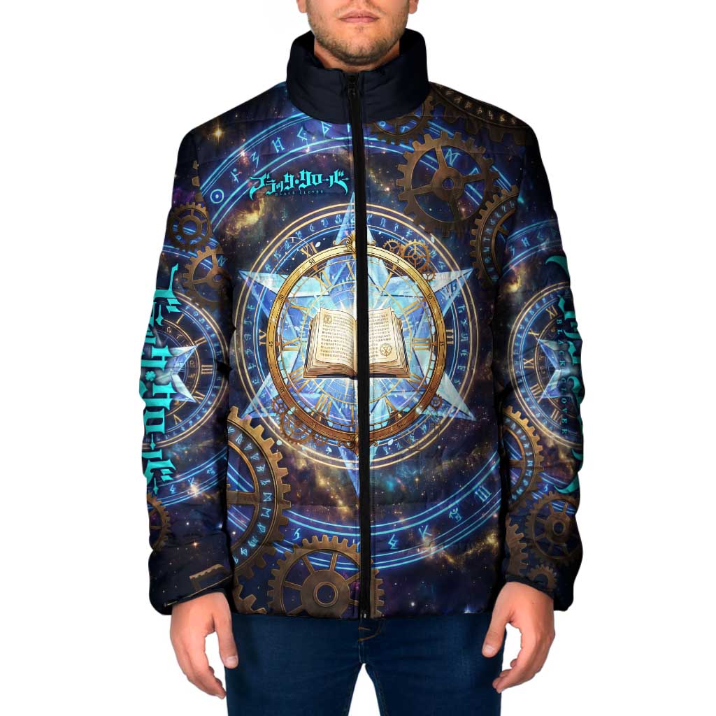 Julius Novachrono Black Clover Padded Jacket Cosmic Time Magic Style with Celestial Clockwork Motif