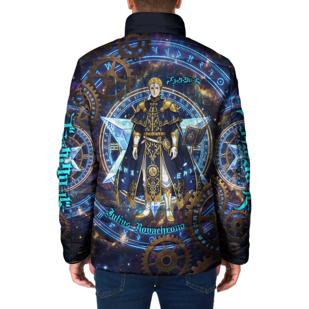 Julius Novachrono Black Clover Padded Jacket Cosmic Time Magic Style with Celestial Clockwork Motif