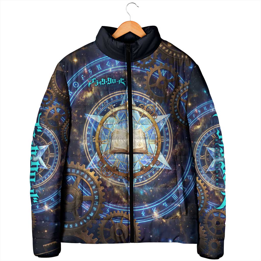 Julius Novachrono Black Clover Padded Jacket Cosmic Time Magic Style with Celestial Clockwork Motif
