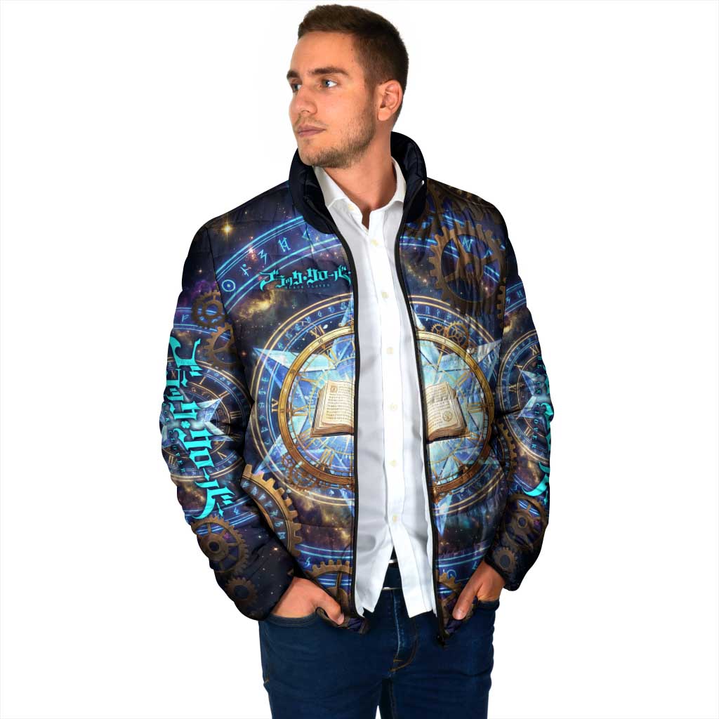 Julius Novachrono Black Clover Padded Jacket Cosmic Time Magic Style with Celestial Clockwork Motif