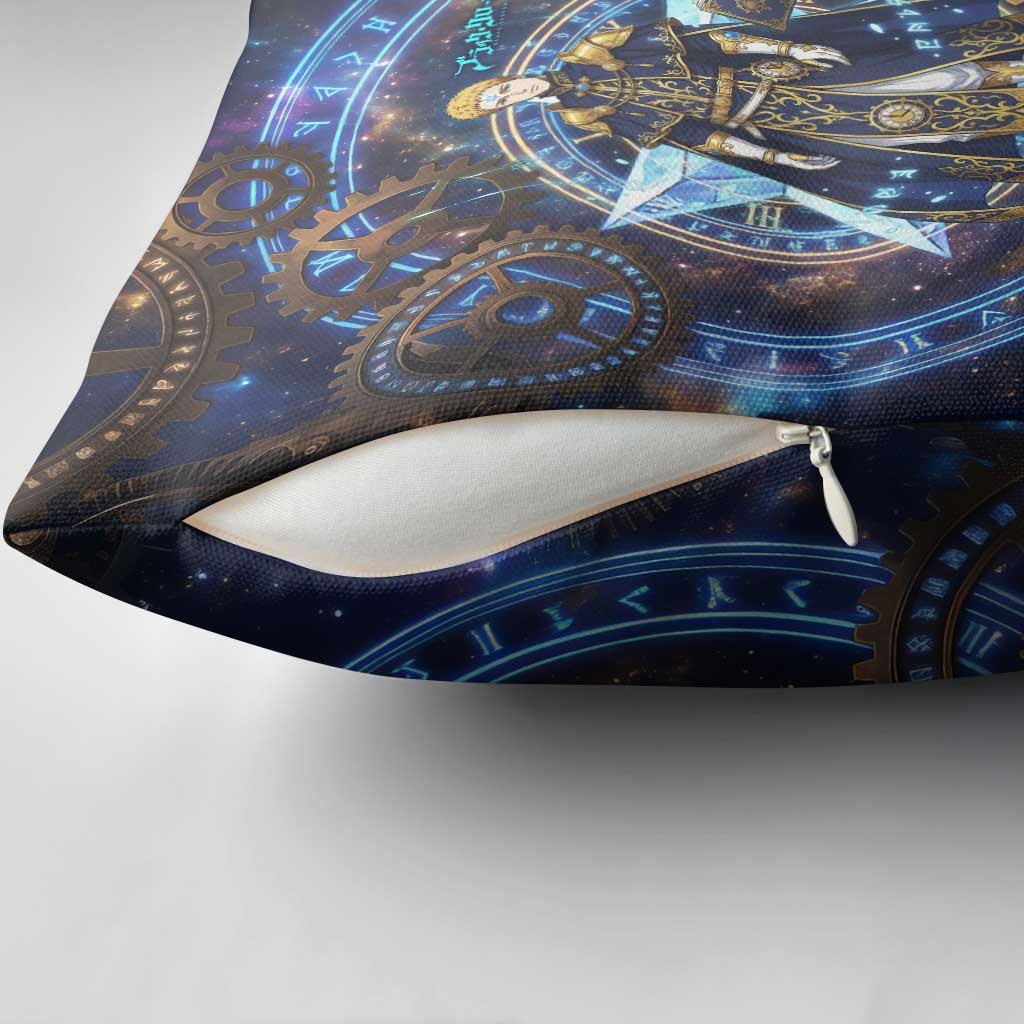 Julius Novachrono Black Clover Pillow Cover Cosmic Time Magic Style with Celestial Clockwork Motif