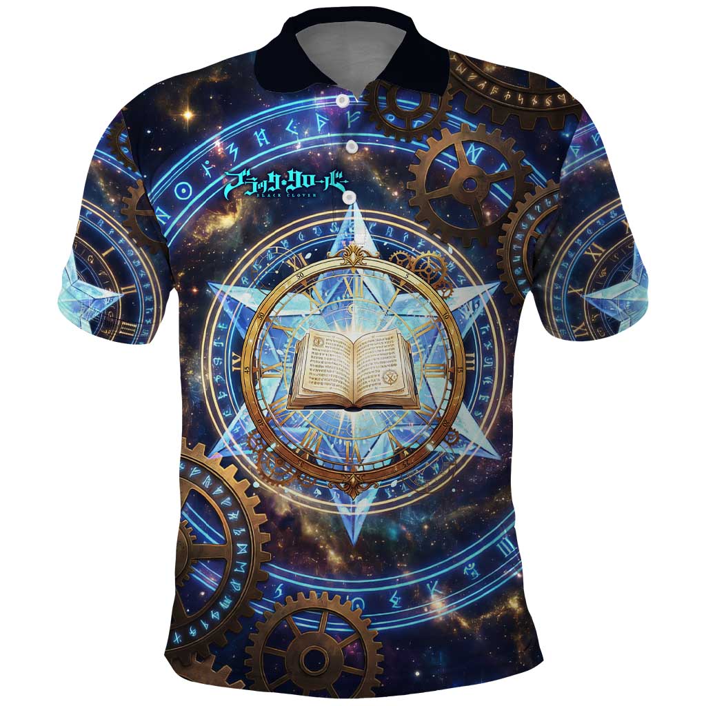 Julius Novachrono Black Clover Polo Shirt Cosmic Time Magic Style with Celestial Clockwork Motif