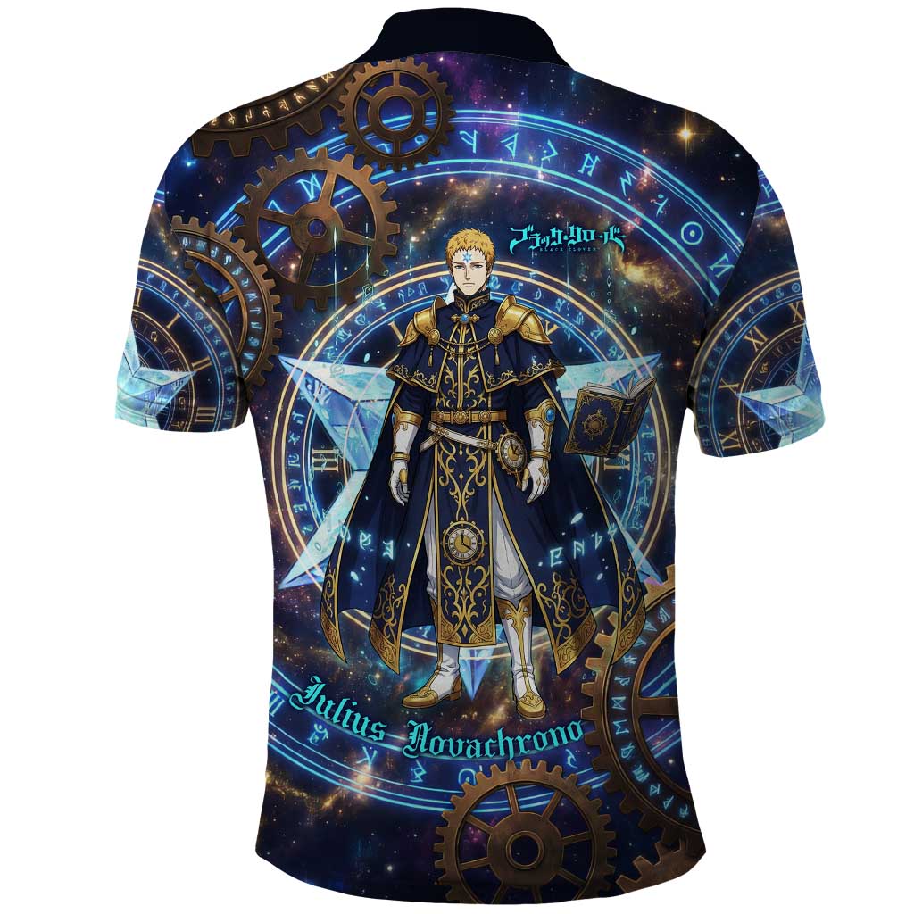 Julius Novachrono Black Clover Polo Shirt Cosmic Time Magic Style with Celestial Clockwork Motif