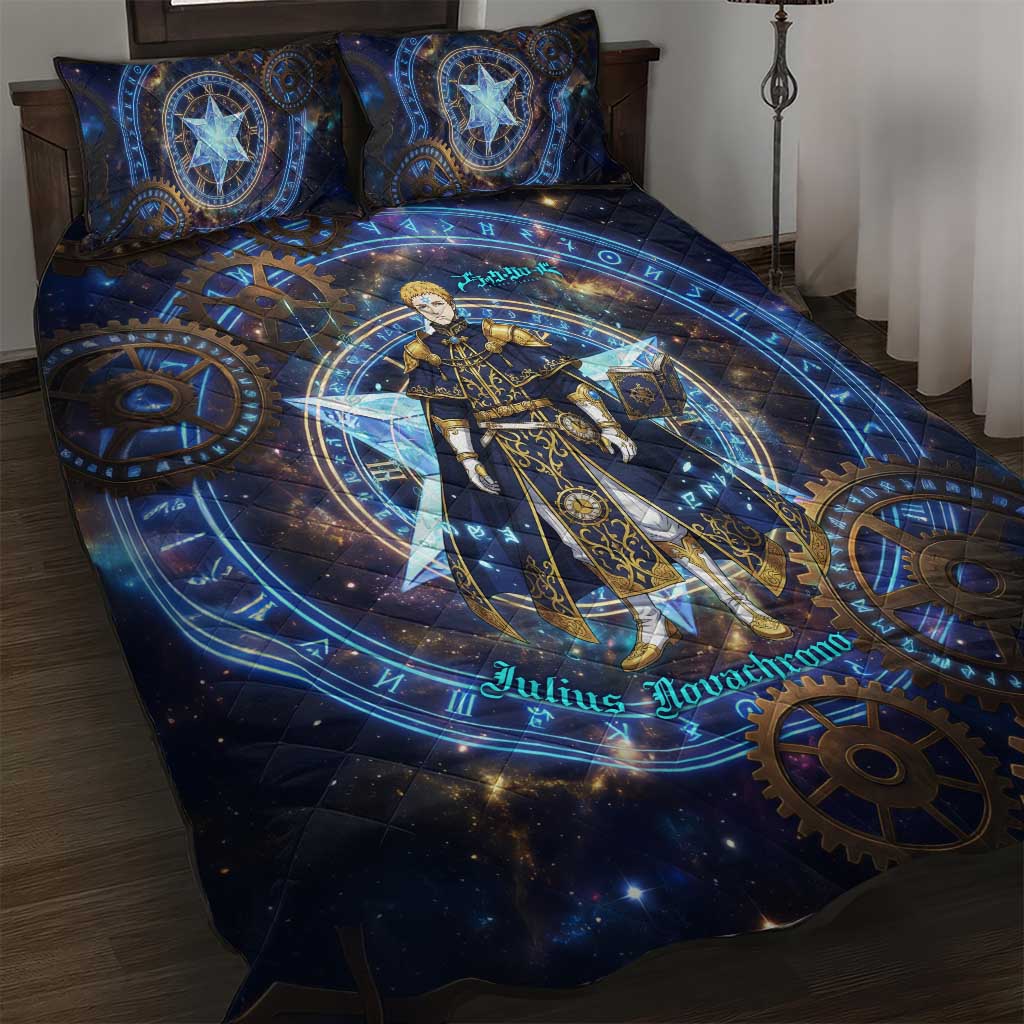 Julius Novachrono Black Clover Quilt Bed Set Cosmic Time Magic Style with Celestial Clockwork Motif