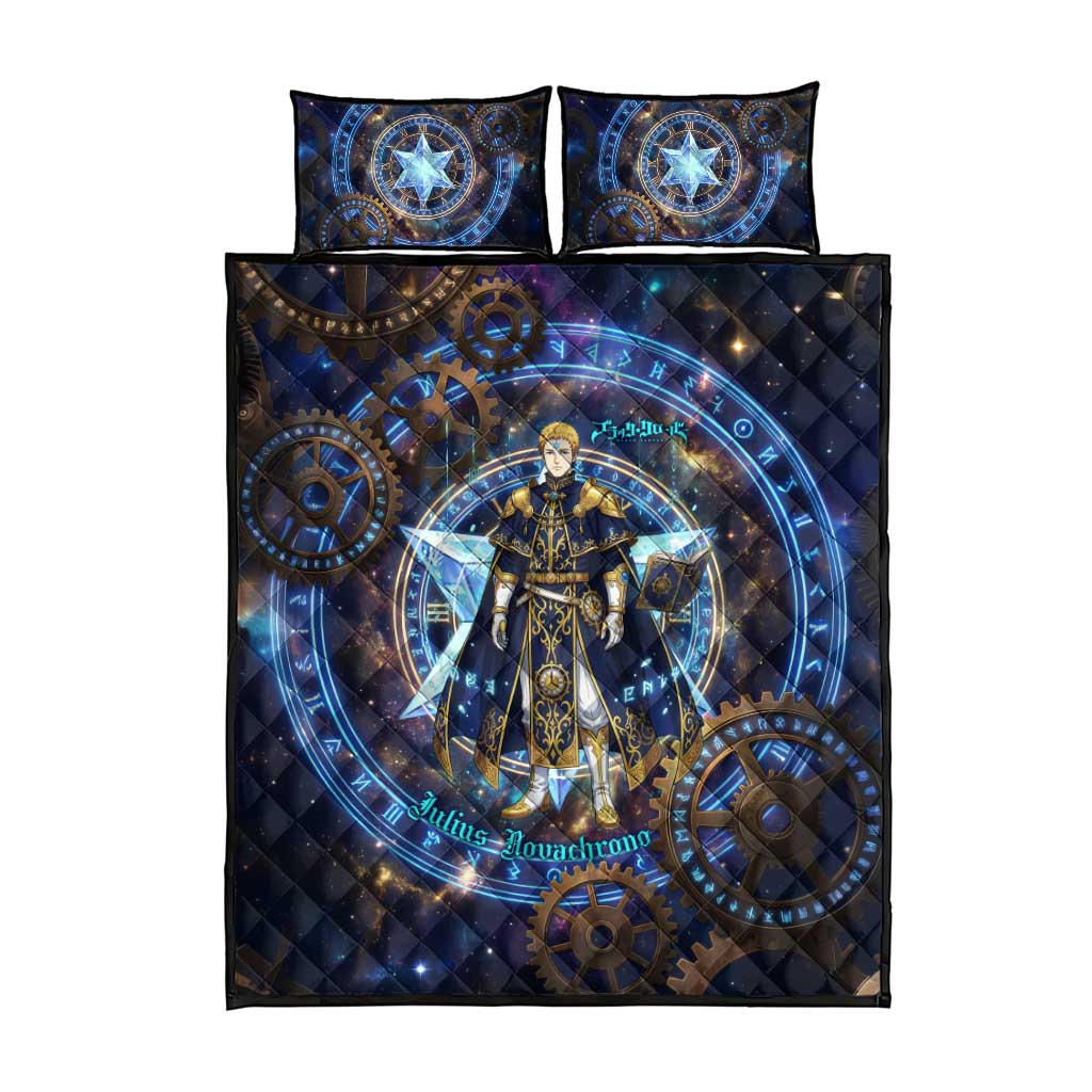 Julius Novachrono Black Clover Quilt Bed Set Cosmic Time Magic Style with Celestial Clockwork Motif