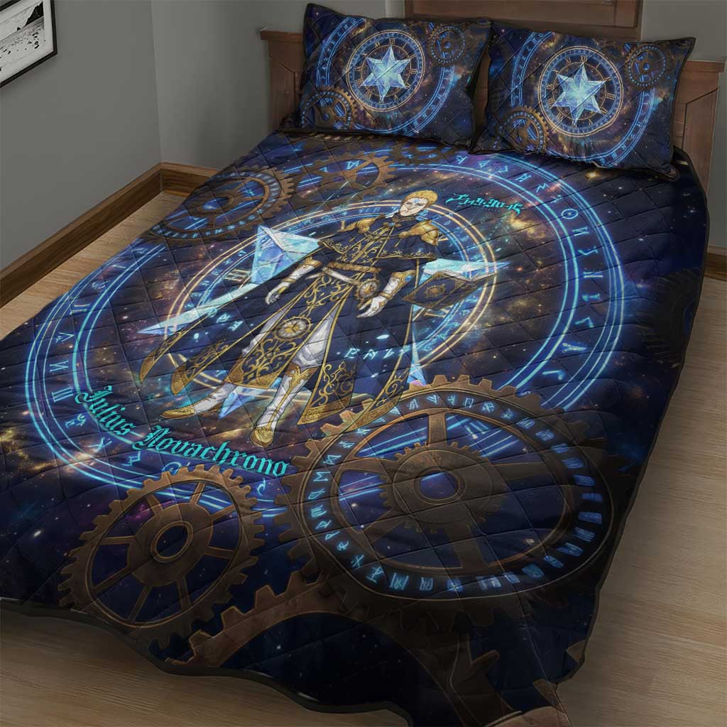 Julius Novachrono Black Clover Quilt Bed Set Cosmic Time Magic Style with Celestial Clockwork Motif