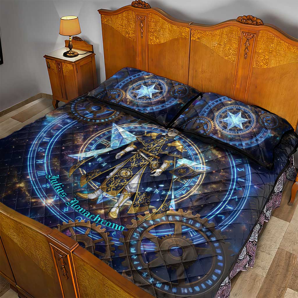 Julius Novachrono Black Clover Quilt Bed Set Cosmic Time Magic Style with Celestial Clockwork Motif