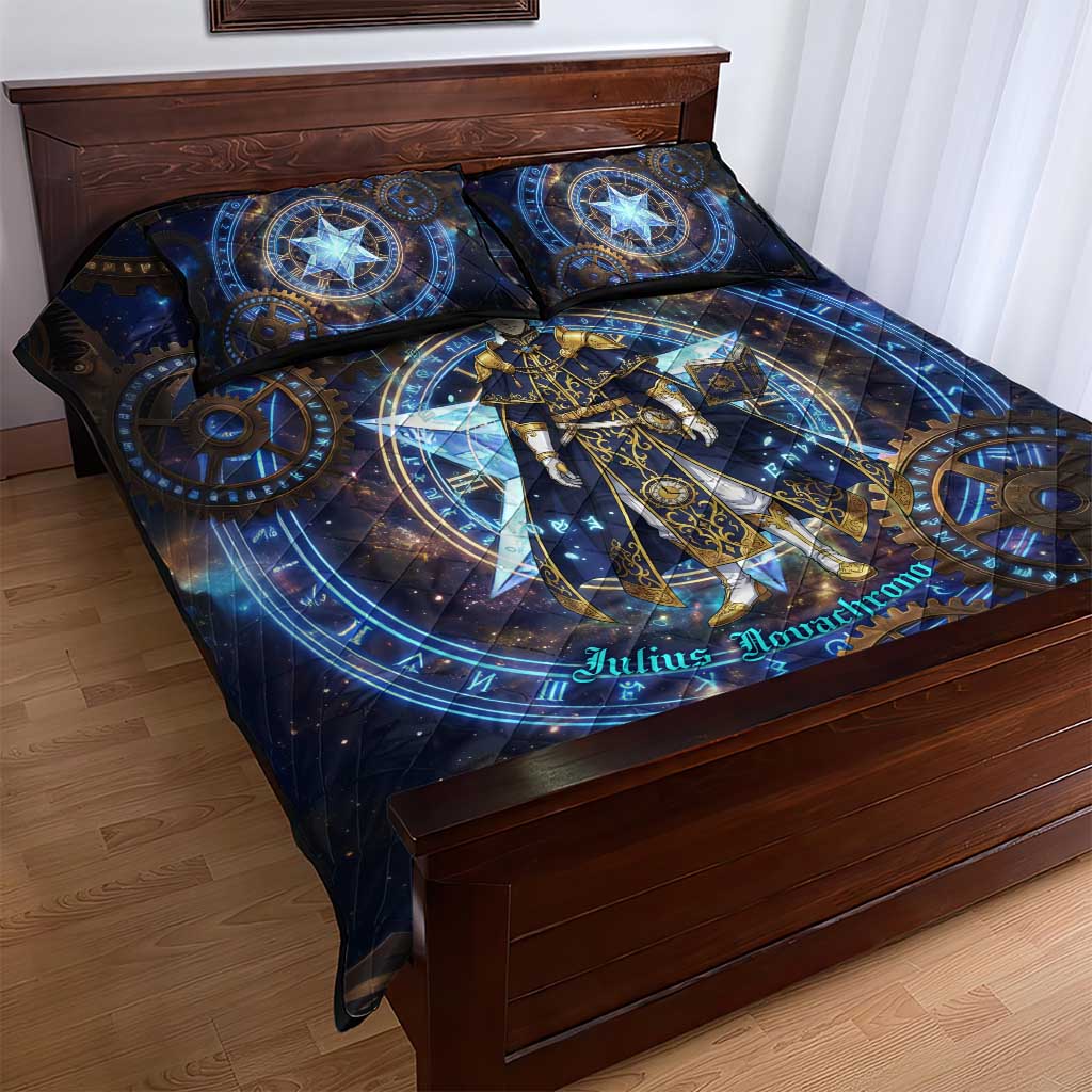 Julius Novachrono Black Clover Quilt Bed Set Cosmic Time Magic Style with Celestial Clockwork Motif