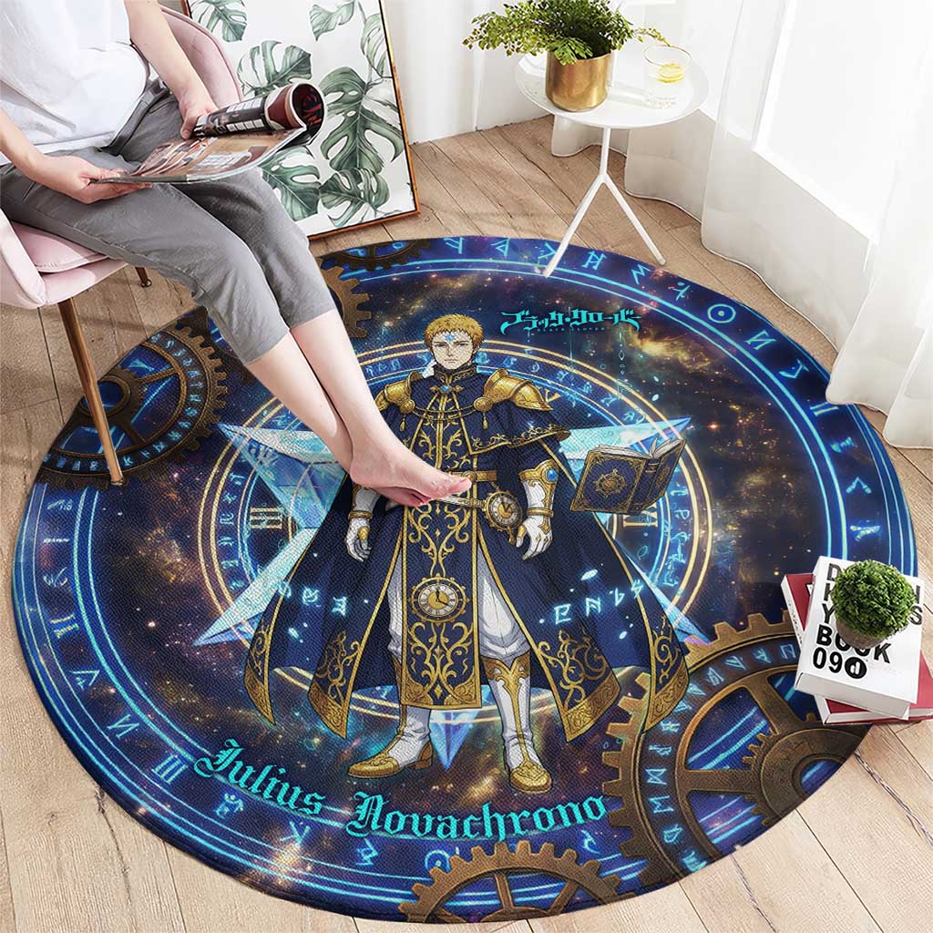 Julius Novachrono Black Clover Round Carpet Cosmic Time Magic Style with Celestial Clockwork Motif