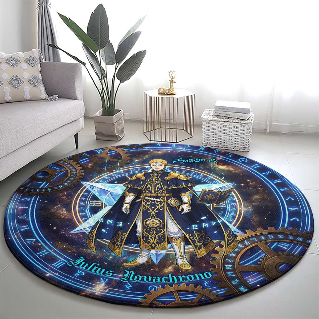 Julius Novachrono Black Clover Round Carpet Cosmic Time Magic Style with Celestial Clockwork Motif
