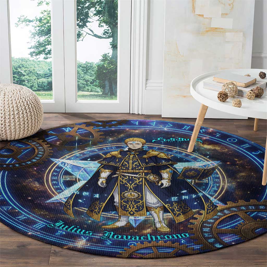 Julius Novachrono Black Clover Round Carpet Cosmic Time Magic Style with Celestial Clockwork Motif