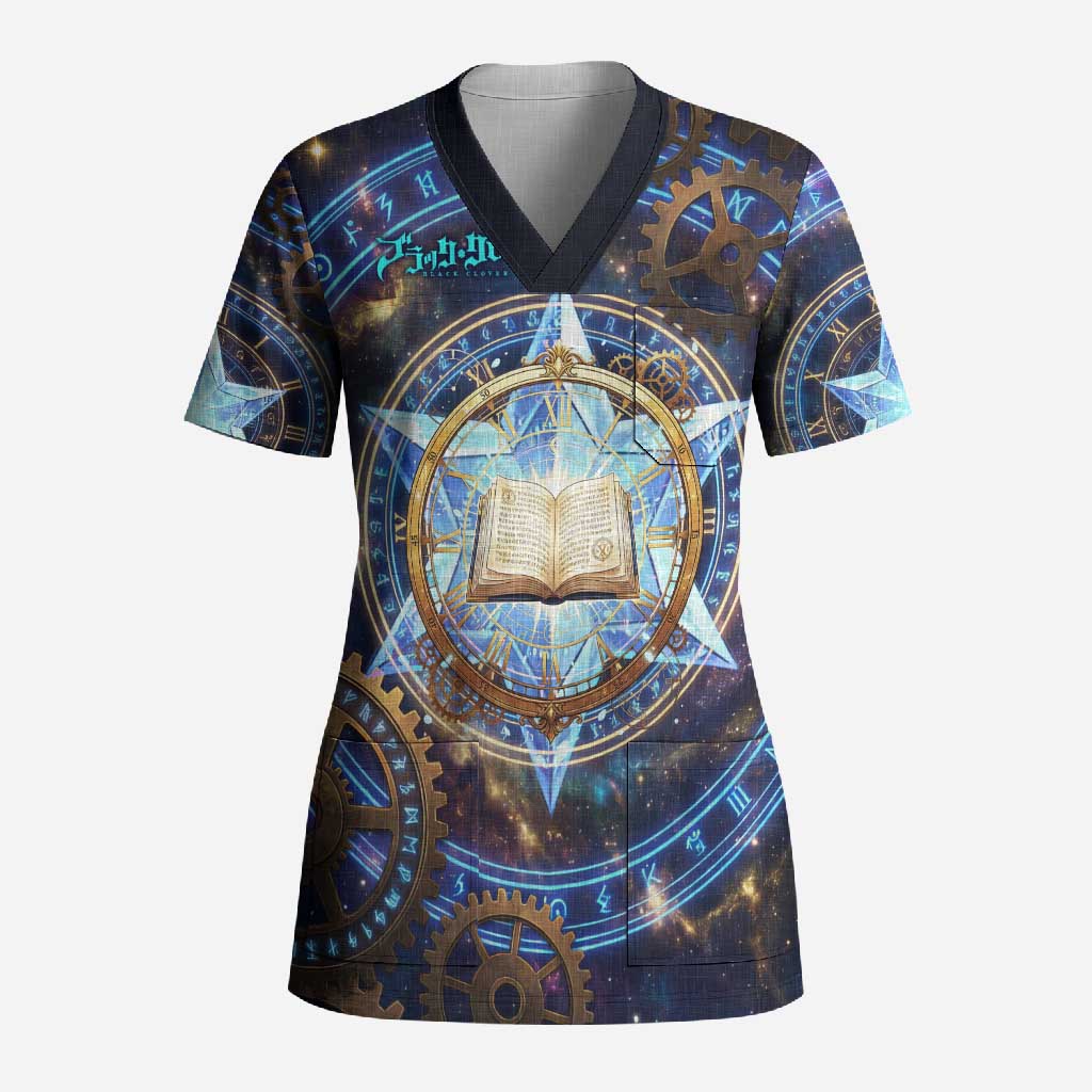 Julius Novachrono Black Clover Scrub Top Cosmic Time Magic Style with Celestial Clockwork Motif