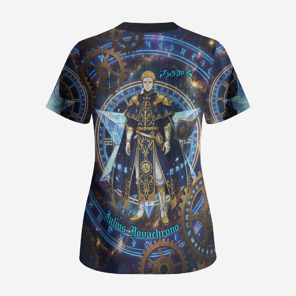 Julius Novachrono Black Clover Scrub Top Cosmic Time Magic Style with Celestial Clockwork Motif