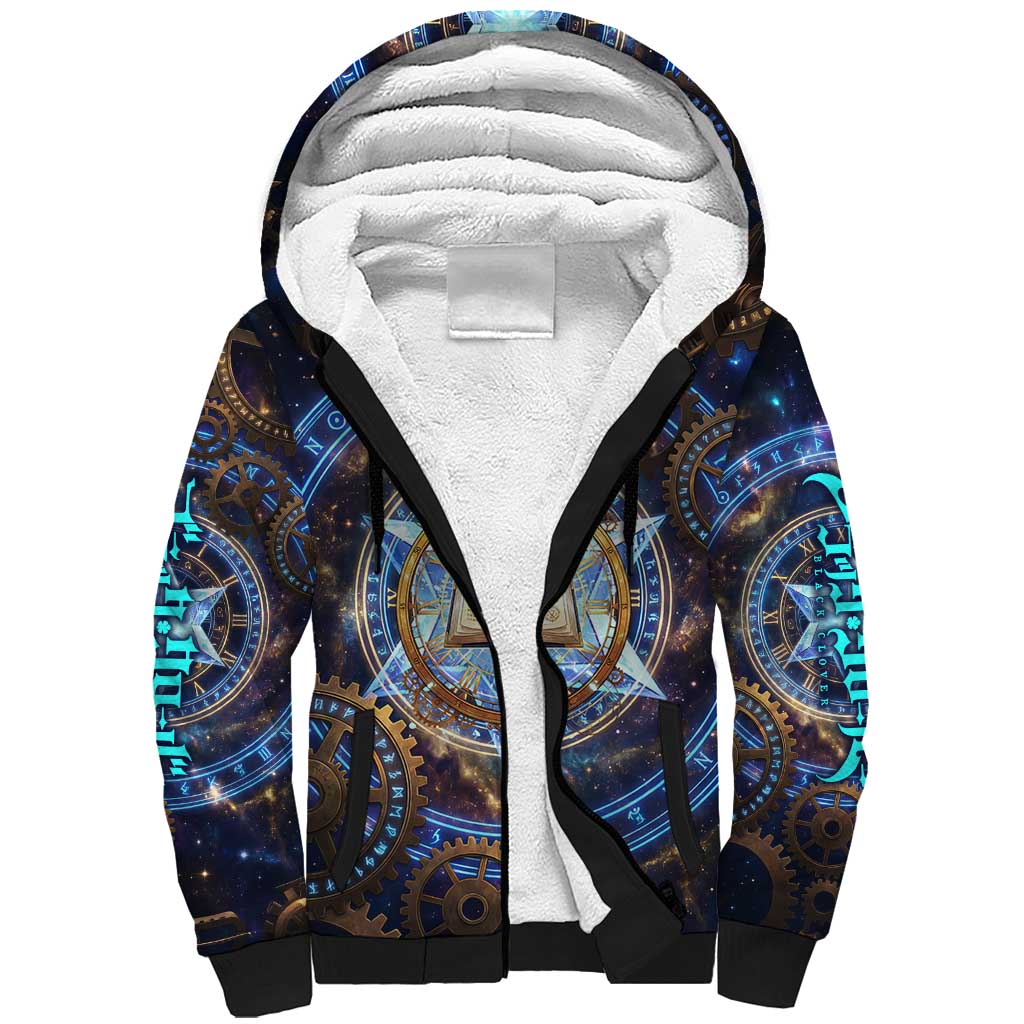 Julius Novachrono Black Clover Sherpa Hoodie Cosmic Time Magic Style with Celestial Clockwork Motif