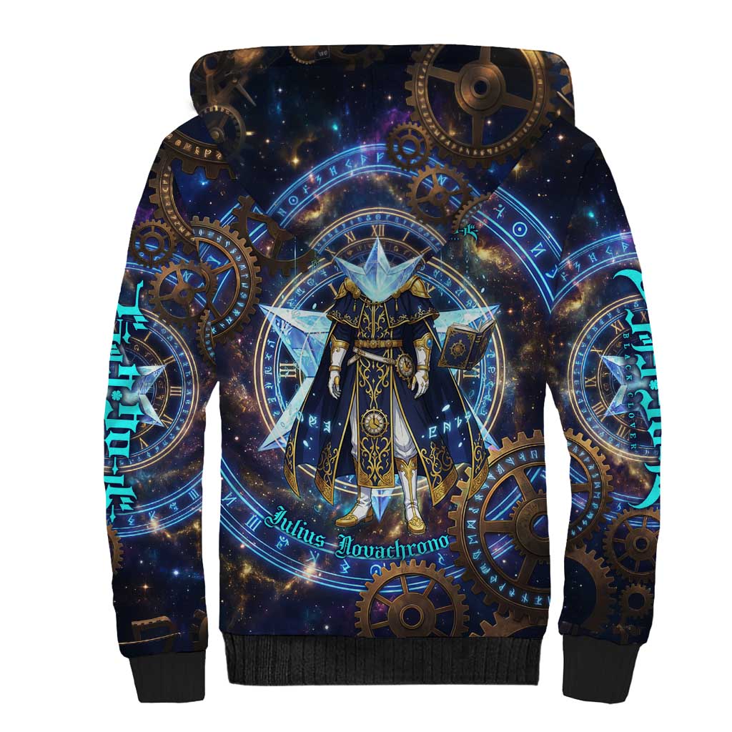 Julius Novachrono Black Clover Sherpa Hoodie Cosmic Time Magic Style with Celestial Clockwork Motif