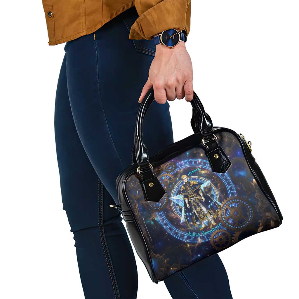 Julius Novachrono Black Clover Shoulder Handbag Cosmic Time Magic Style with Celestial Clockwork Motif