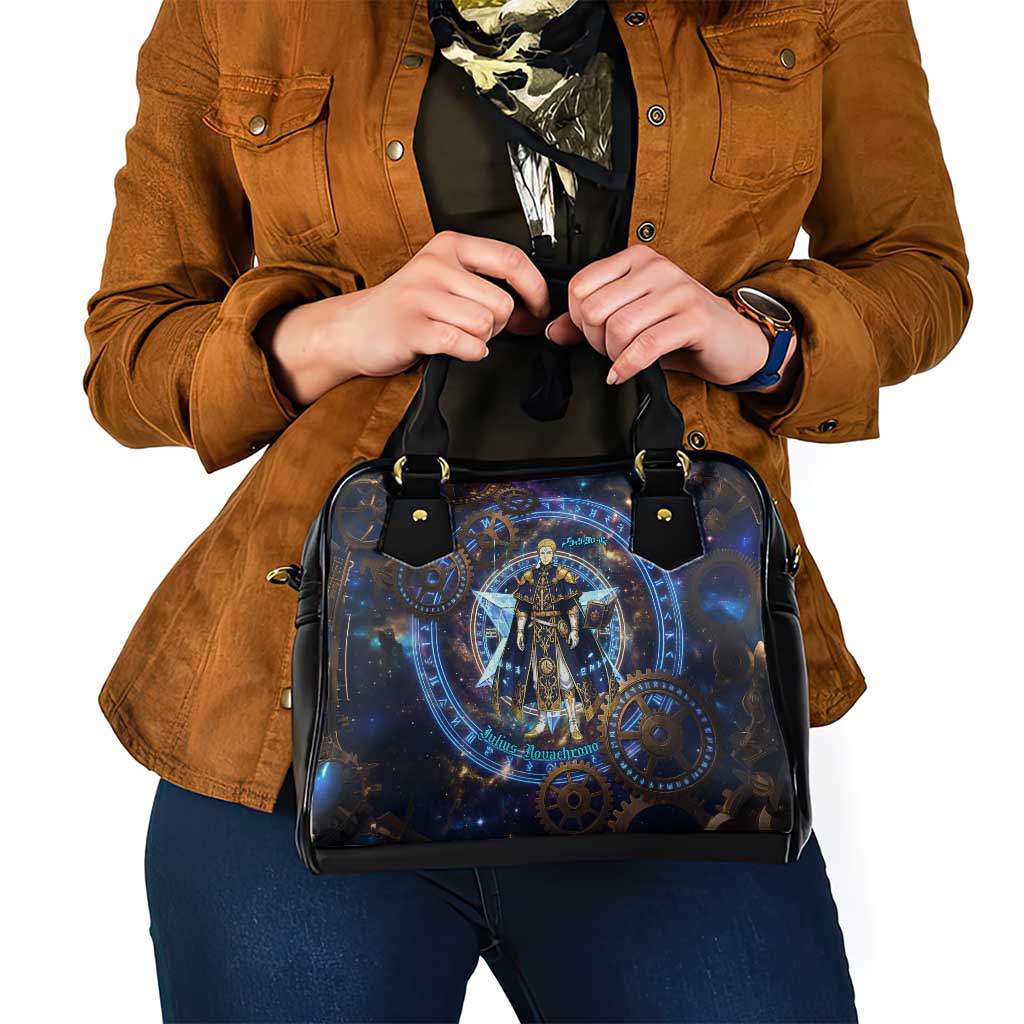 Julius Novachrono Black Clover Shoulder Handbag Cosmic Time Magic Style with Celestial Clockwork Motif