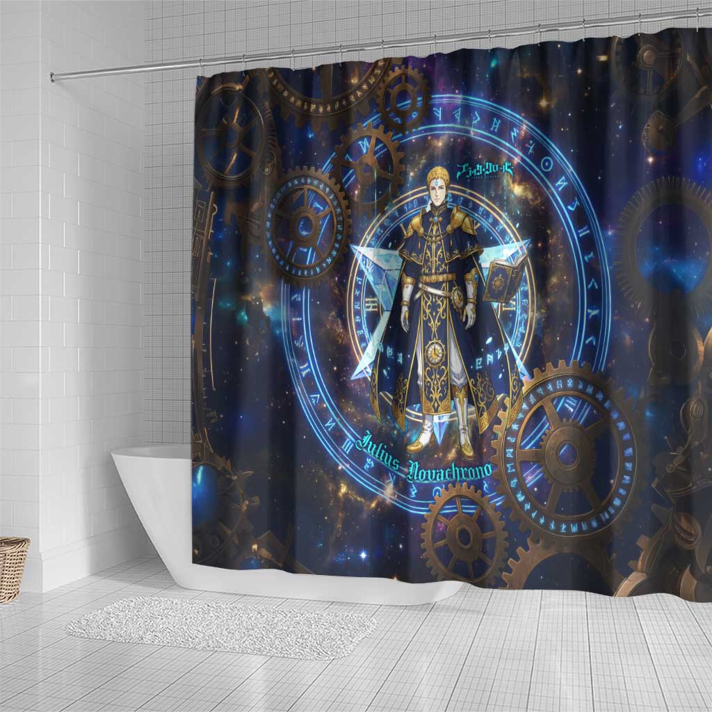 Julius Novachrono Black Clover Shower Curtain Cosmic Time Magic Style with Celestial Clockwork Motif