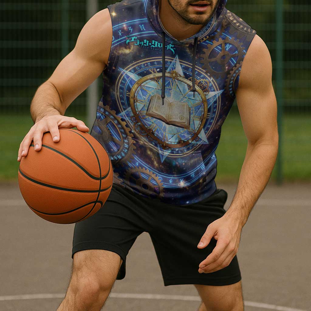 Julius Novachrono Black Clover Sleeveless Hoodie Cosmic Time Magic Style with Celestial Clockwork Motif
