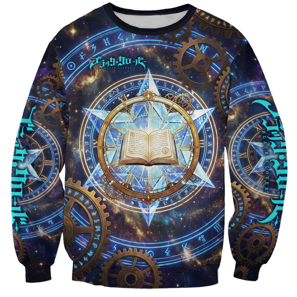 Julius Novachrono Black Clover Sweatshirt Cosmic Time Magic Style with Celestial Clockwork Motif