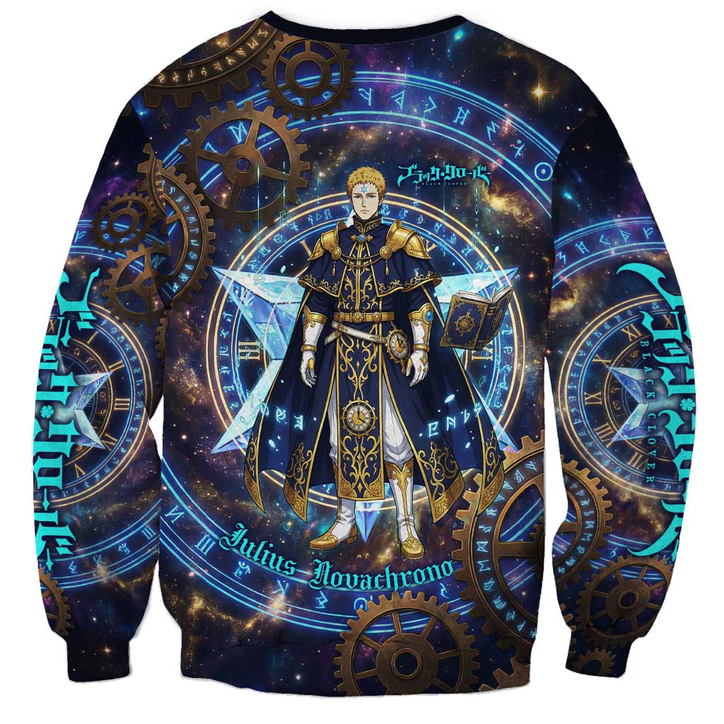 Julius Novachrono Black Clover Sweatshirt Cosmic Time Magic Style with Celestial Clockwork Motif