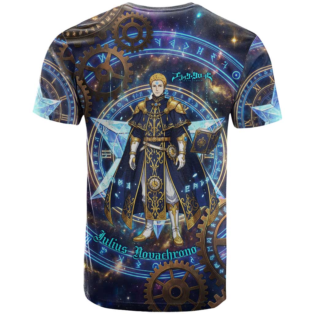 Julius Novachrono Black Clover T Shirt Cosmic Time Magic Style with Celestial Clockwork Motif