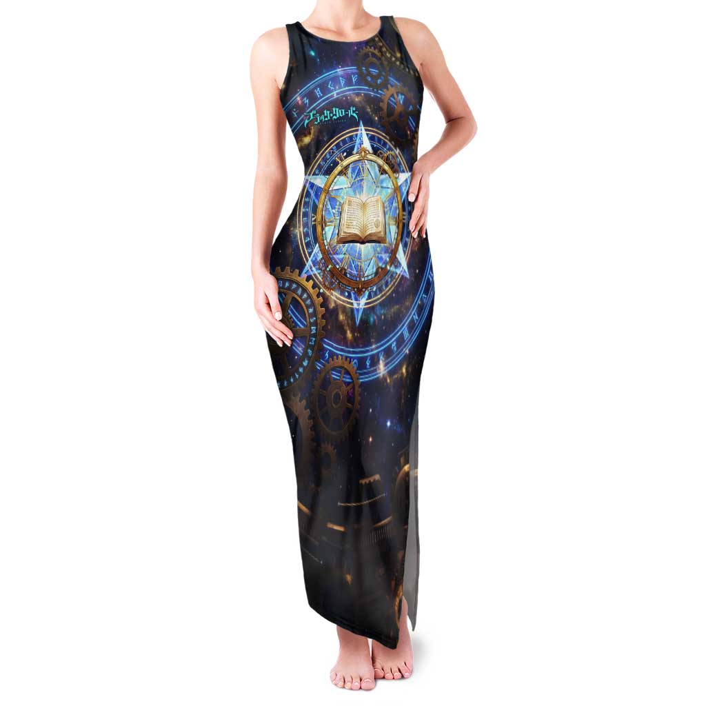 Julius Novachrono Black Clover Tank Maxi Dress Cosmic Time Magic Style with Celestial Clockwork Motif
