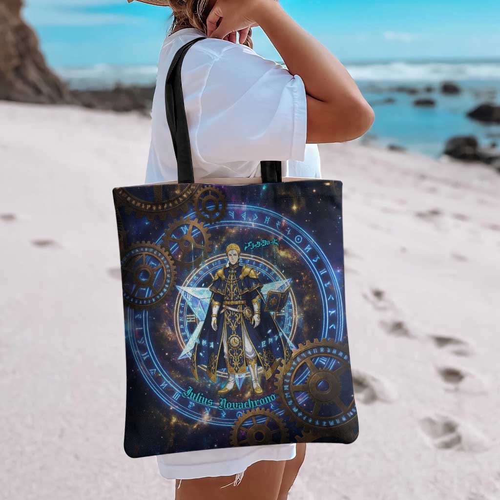 Julius Novachrono Black Clover Tote Bag Cosmic Time Magic Style with Celestial Clockwork Motif