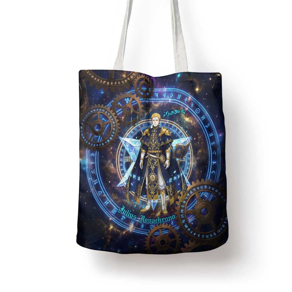Julius Novachrono Black Clover Tote Bag Cosmic Time Magic Style with Celestial Clockwork Motif