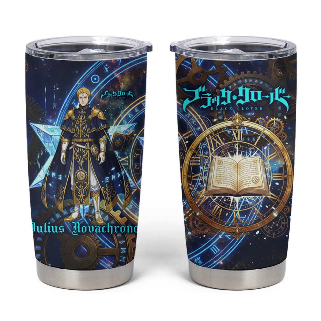 Julius Novachrono Black Clover Tumbler Cup Cosmic Time Magic Style with Celestial Clockwork Motif