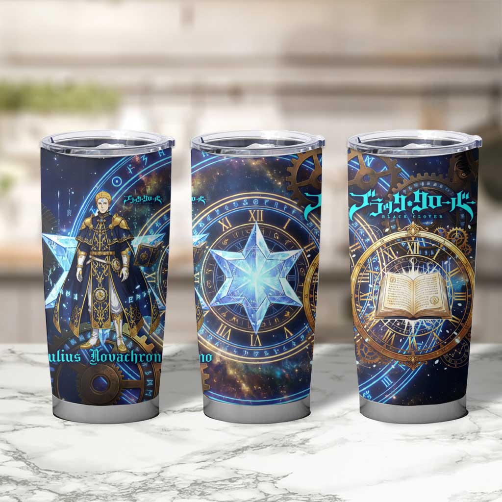 Julius Novachrono Black Clover Tumbler Cup Cosmic Time Magic Style with Celestial Clockwork Motif