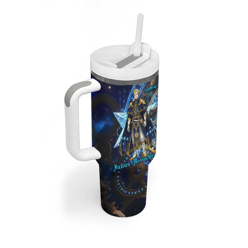 Julius Novachrono Black Clover Tumbler With Handle Cosmic Time Magic Style with Celestial Clockwork Motif