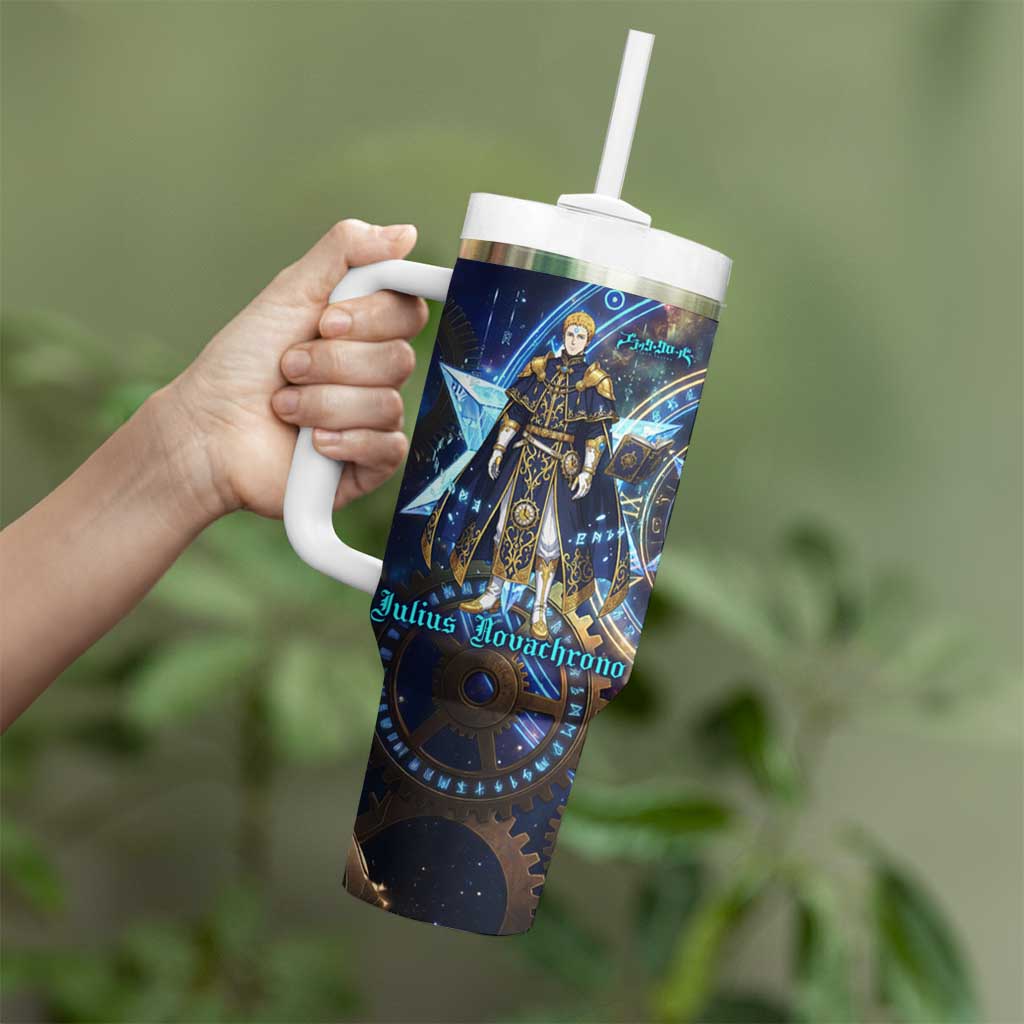 Julius Novachrono Black Clover Tumbler With Handle Cosmic Time Magic Style with Celestial Clockwork Motif