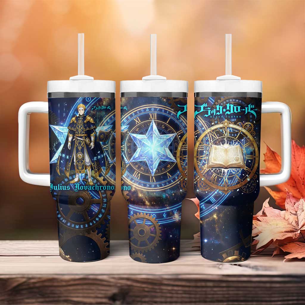 Julius Novachrono Black Clover Tumbler With Handle Cosmic Time Magic Style with Celestial Clockwork Motif