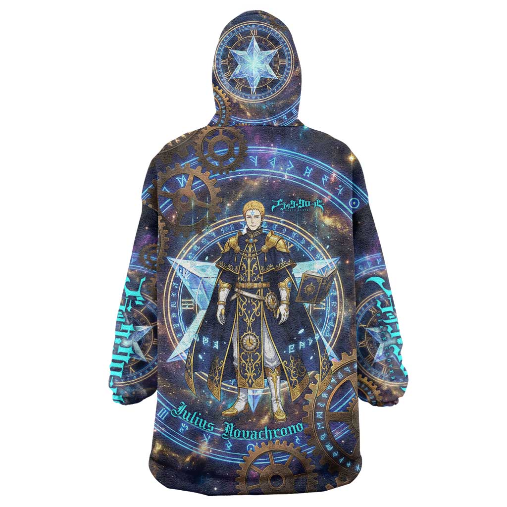 Julius Novachrono Black Clover Wearable Blanket Hoodie Cosmic Time Magic Style with Celestial Clockwork Motif