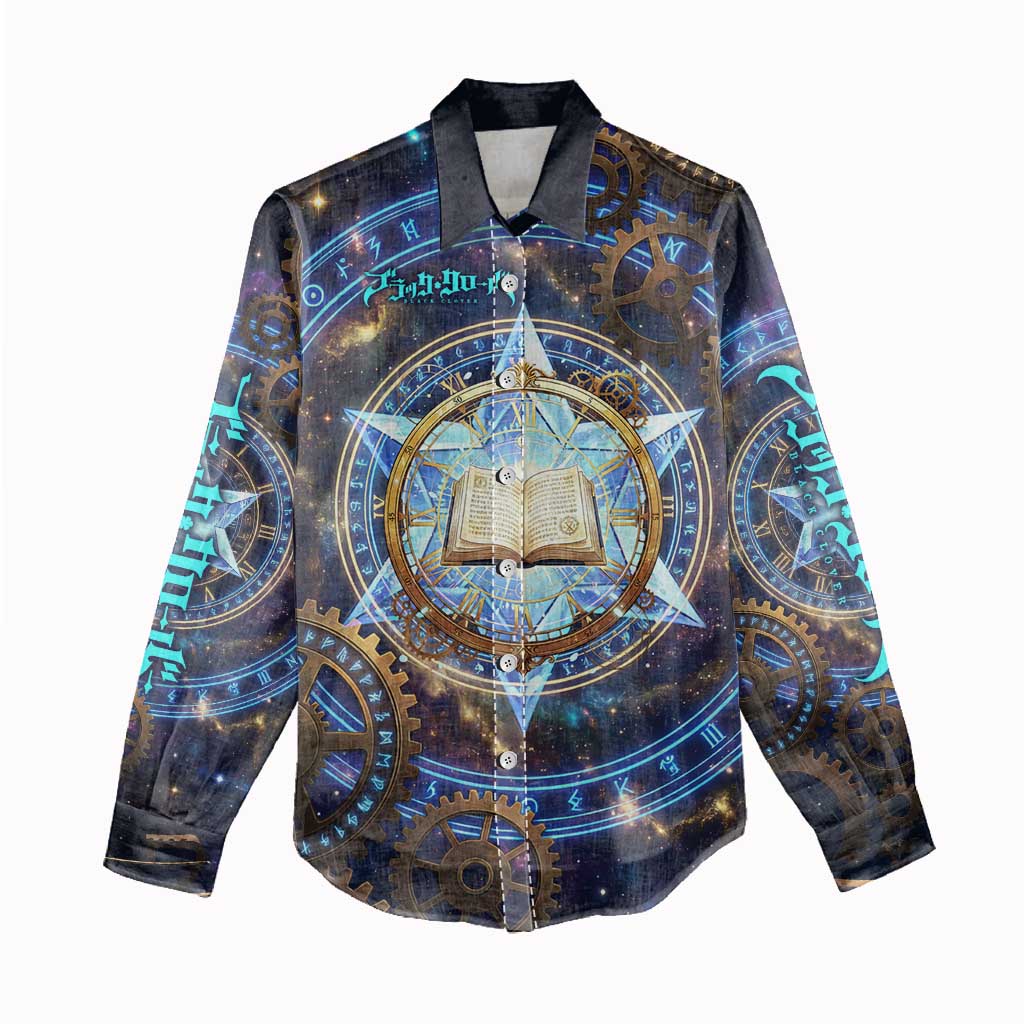 Julius Novachrono Black Clover Women Casual Shirt Cosmic Time Magic Style with Celestial Clockwork Motif